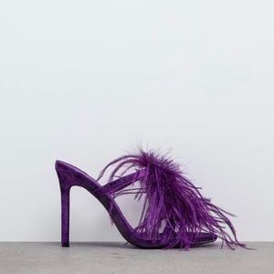 Feathered velvet heeled sandals